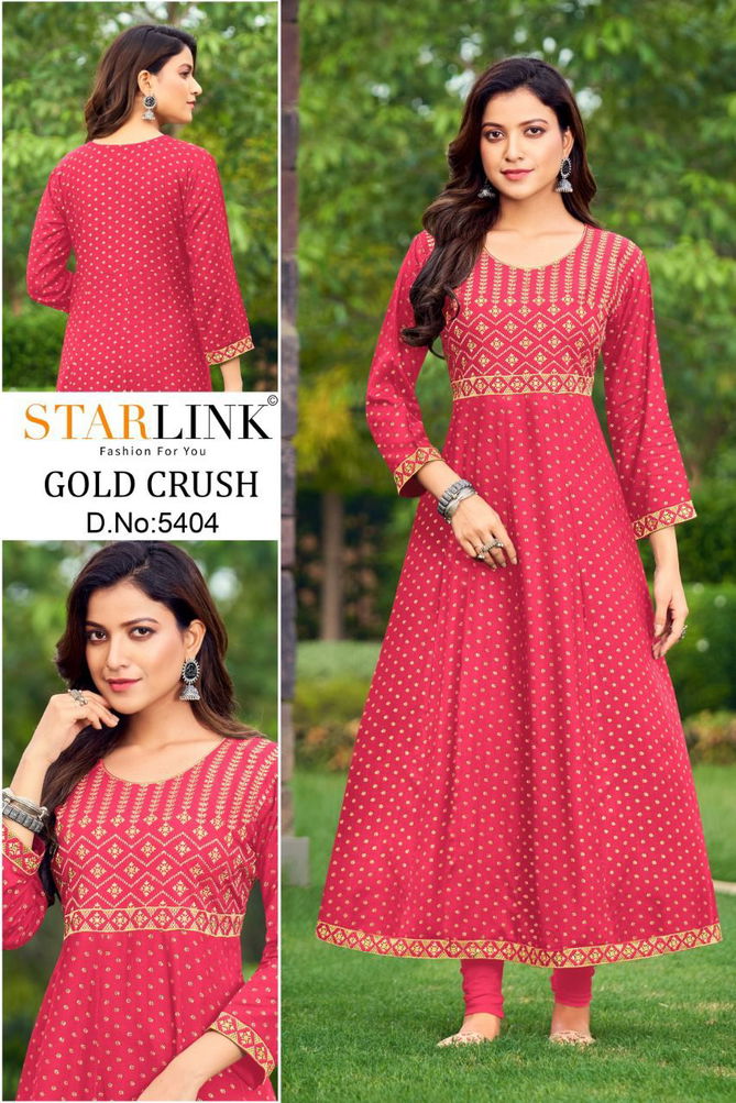 Starlink Gold Crush Rayon Printed Ethnic Wear Latest Anarkali Kurti Collection